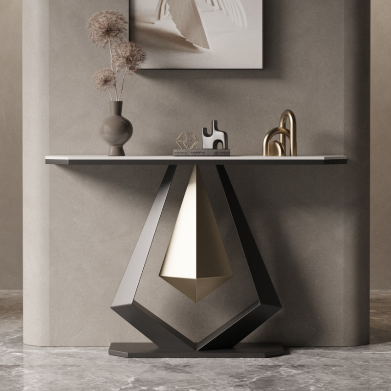 Modern Sintered Stone Free Form Foyer Table with Pedestal Base, Scratch-shielded and Stain Resistant