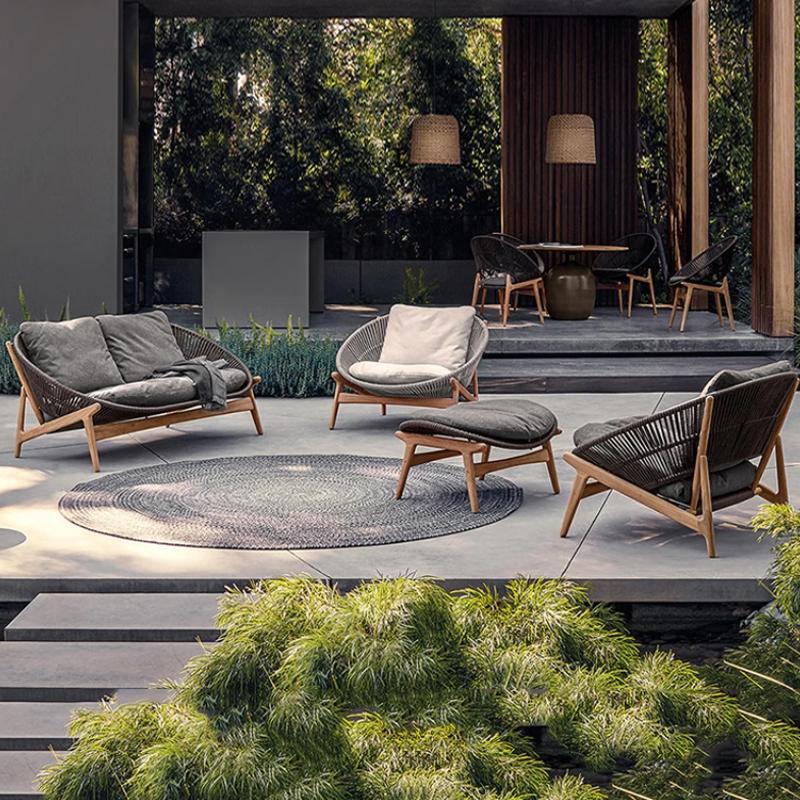 Trendy Teak Sofa in Chalk/Light Green with Removable Cushion Cover for 1-3 People, UV Resistant, 1 Piece