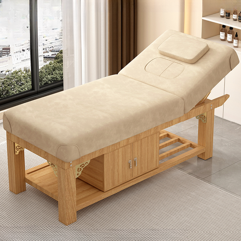 Rectangular Wood Stain Resistant Massage Bed with Trestle Base, Fixed Height