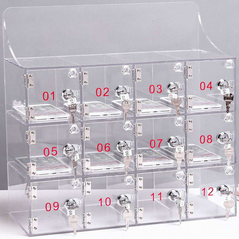 5-Wide or more/4-Wide/3-Wide 10 or More Compartments/9 Compartments/Eight Compartments 3-layer/2 Tiers/6 or more Clear Synthetic Cell Phone Lockers with Clear Doors & Lock