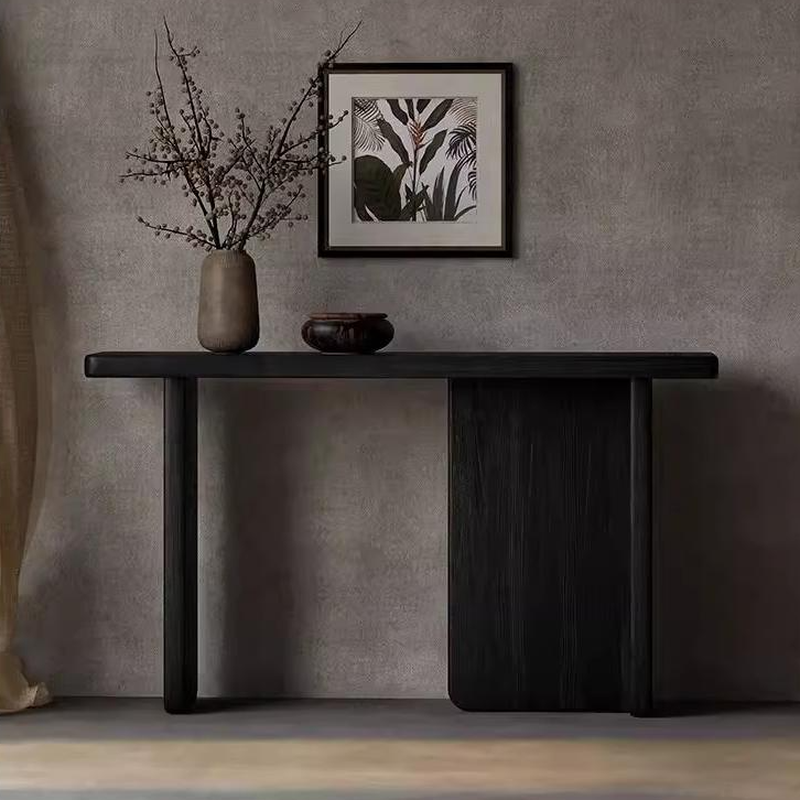 Modern Lumber Twin Support Foyer Table with Coal/Cocoa Rectangle Top