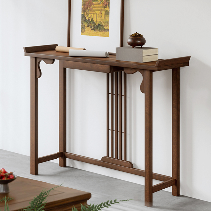 Minimalist Timber Trestle Entryway Table with Light Brown Rectangle Top