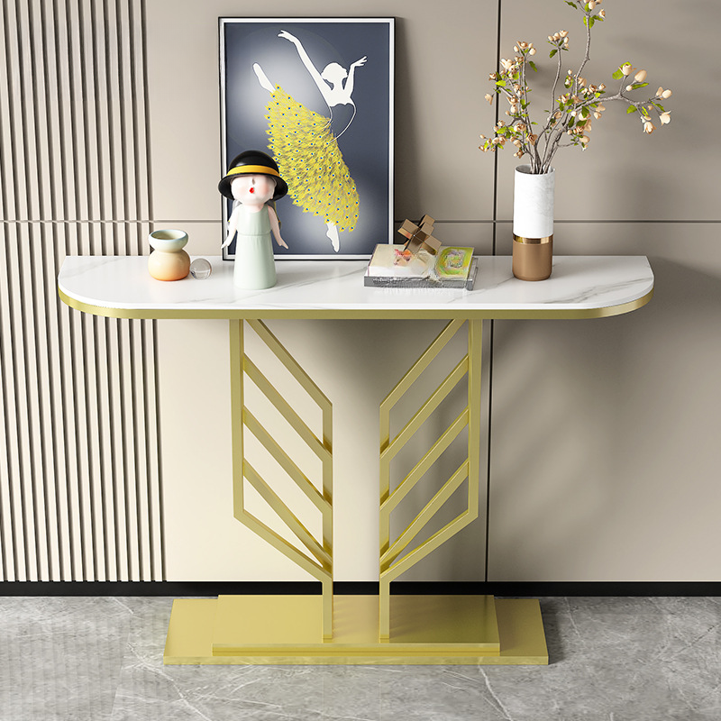 Modern Scratch-shielded Sintered Stone Pedestal Semi Circle Foyer Table with Stain Resistance