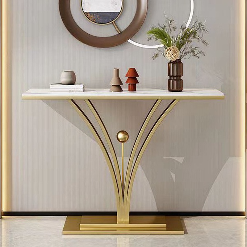 Modern Sintered Stone Pedestal Foyer Table with Scratch-shielded Rectangle Top