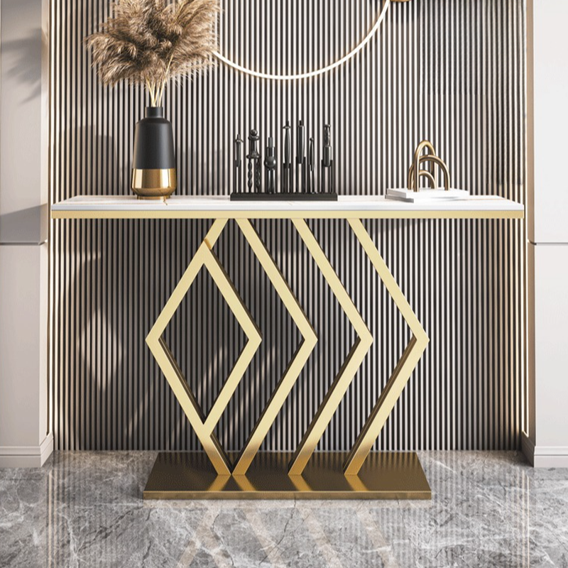 Modern Console Desk with Sintered Stone, Aesthetic Base, Scratch-shielded and Stain Resistant Rectangle Shape