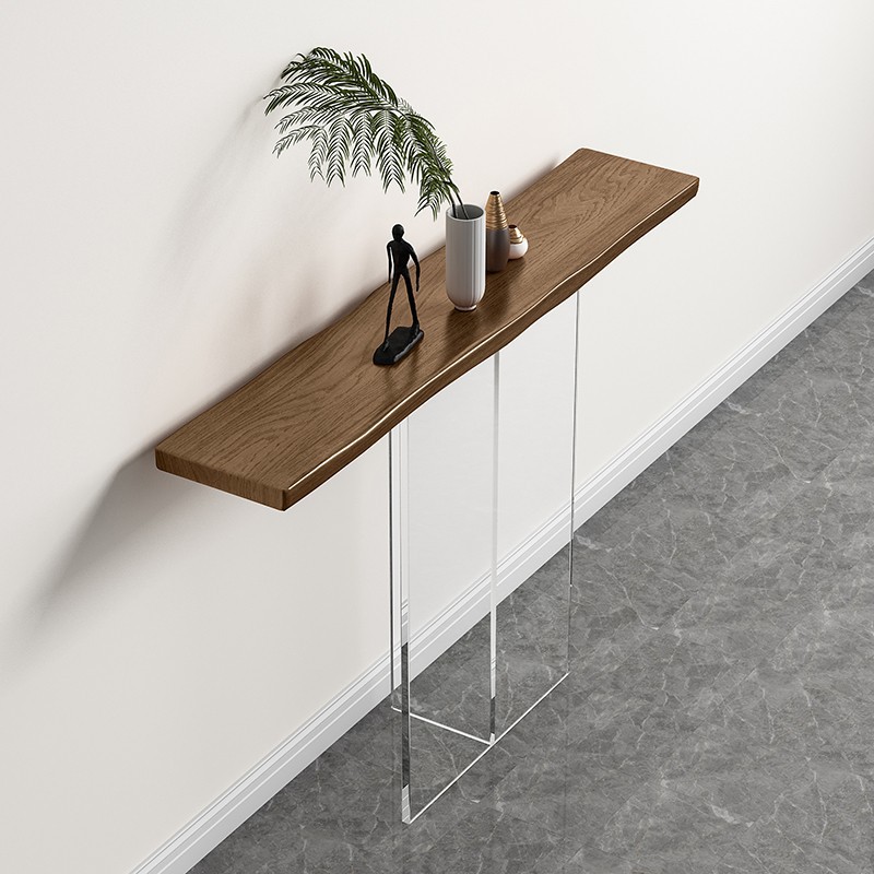 Modern Lumber Rectangle Foyer Table with Pedestal Base