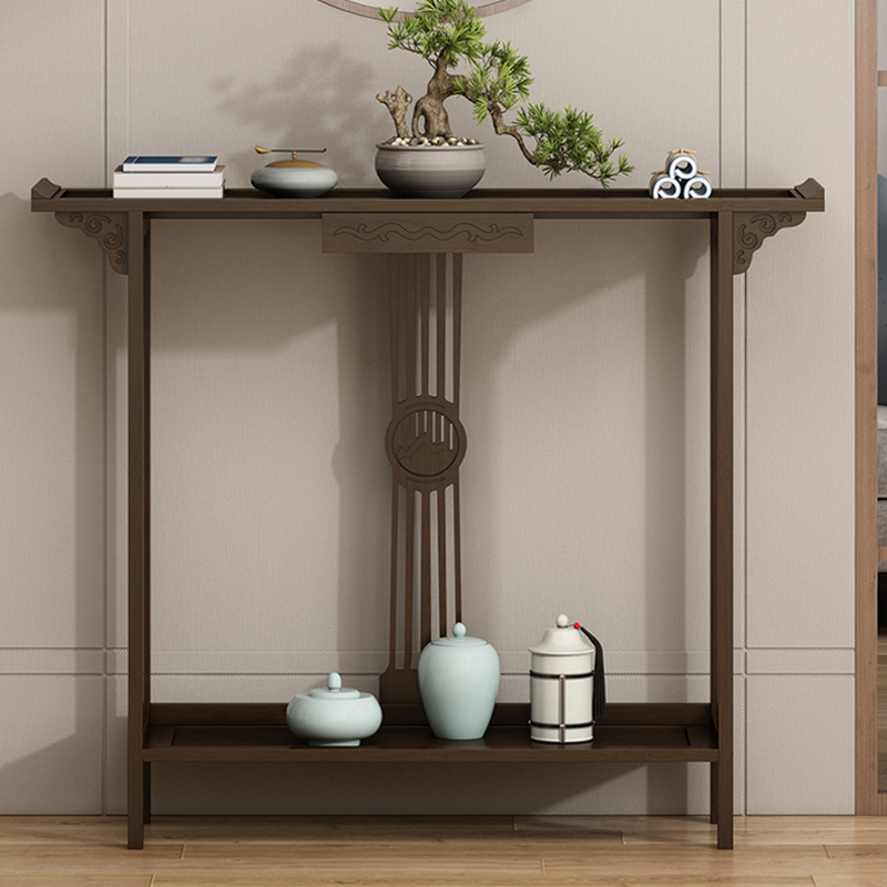 Modern Lumber Four Legs Foyer Table with Taupe Square Top and 1 Shelf
