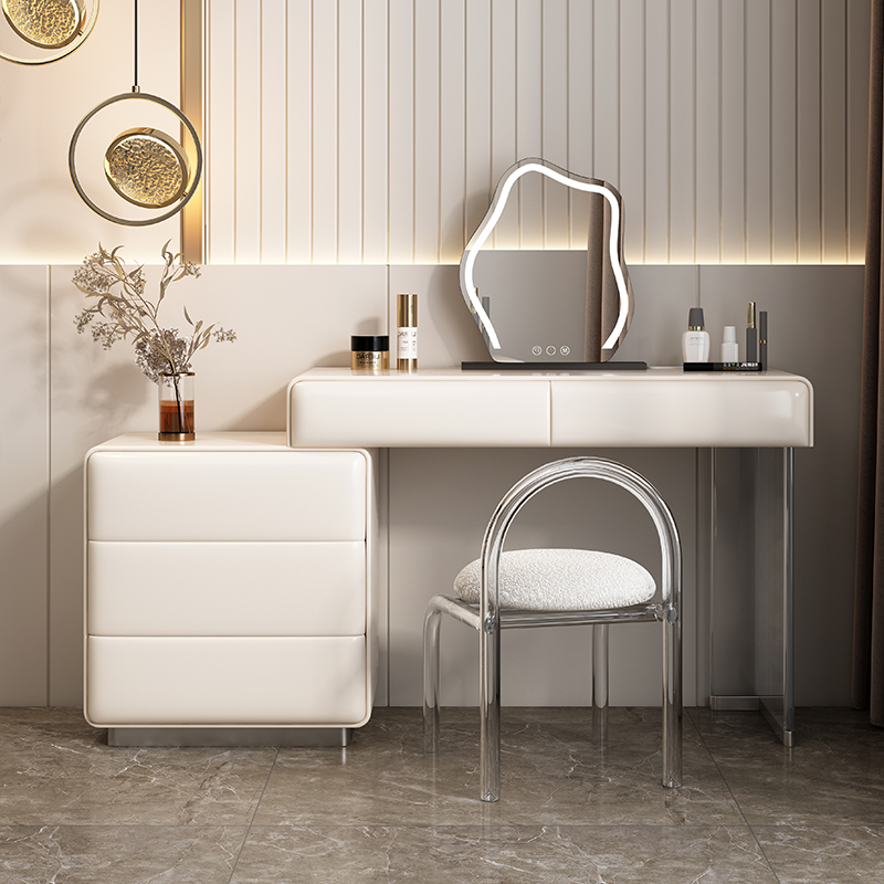 L-Shape Sleeping Room Vanity Set/Makeup Vanity with Solid+Engineered Wood, Scalable, Push-Pull 2-in-1 Feature