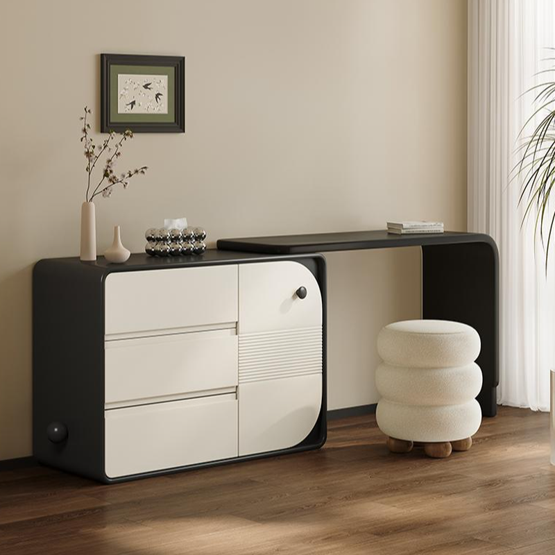 L-Shape Scalable 2-in-1 Vanity Set for Sleeping Room with Solid+Engineered Wood and Push-Pull Functionality
