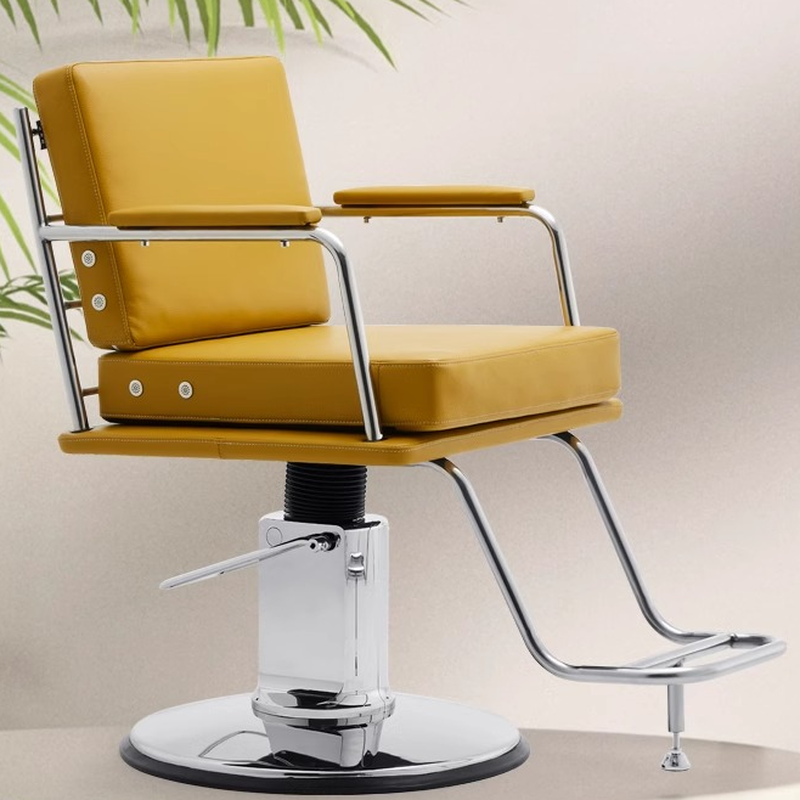 Adjustable Yellow L-Shape Metal Styling Chair with Solid Colour Pattern and Footrest