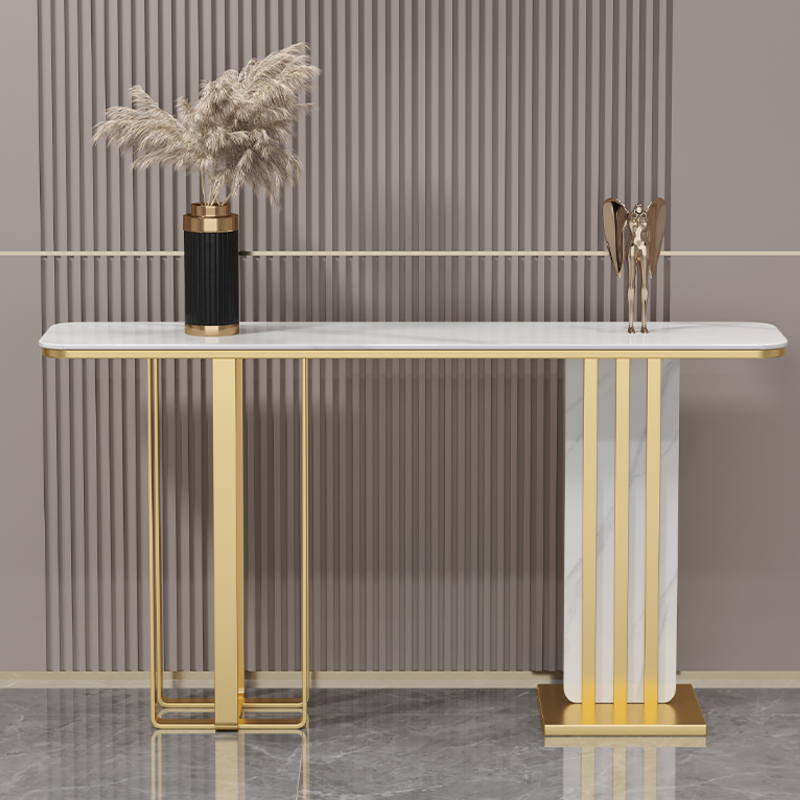 Modern Scratch-shielded Sintered Stone Twin Support Foyer Table with Rectangle Top, Stain Resistant