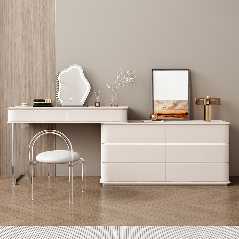 L-Shape Sleeping Room Vanity Set/Makeup Vanity with Push-Pull 2-in-1 Feature