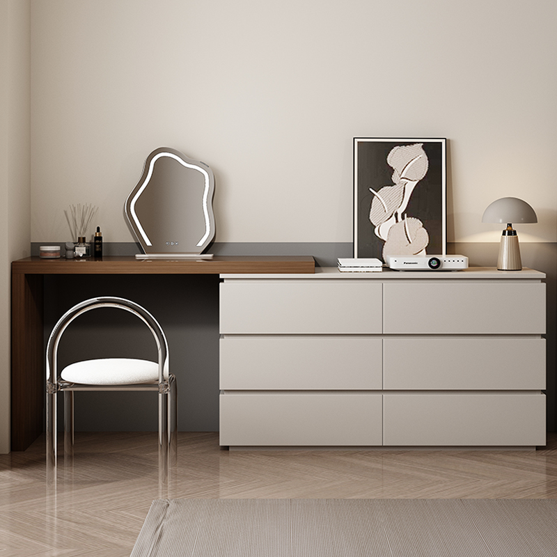 L-Shape Scalable 2-in-1 Vanity Set for Sleeping Room with Push-Pull Functionality