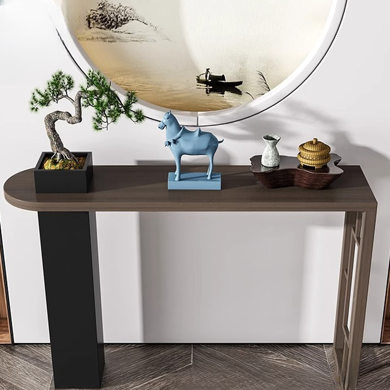 Minimalist Timber Twin Support Entryway Table with Cocoa Rectangle Top