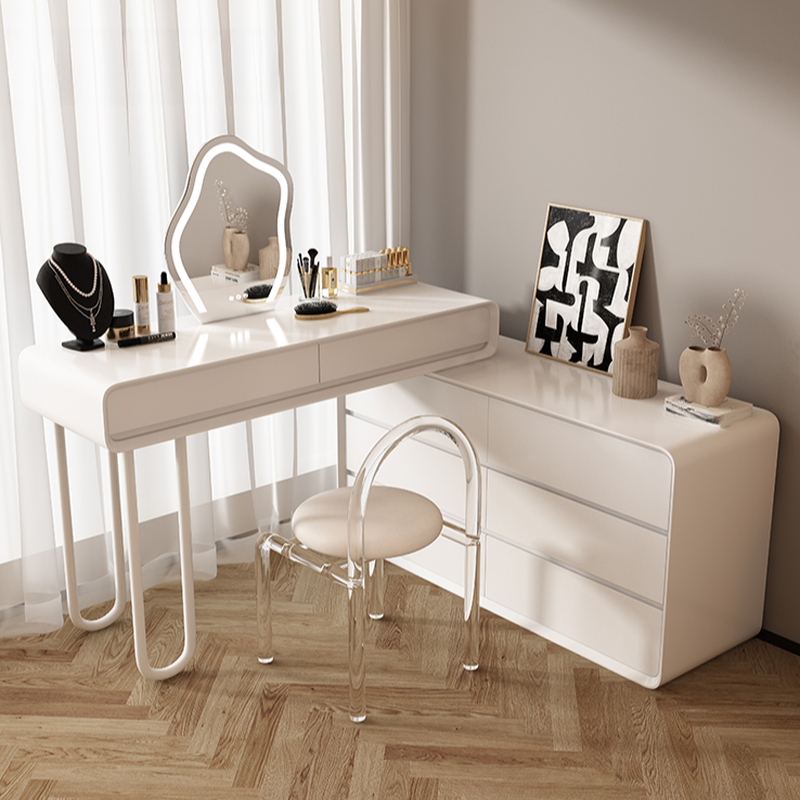 L-Shape Vanity Set for Sleeping Room with Push-Pull, 2-in-1 Design