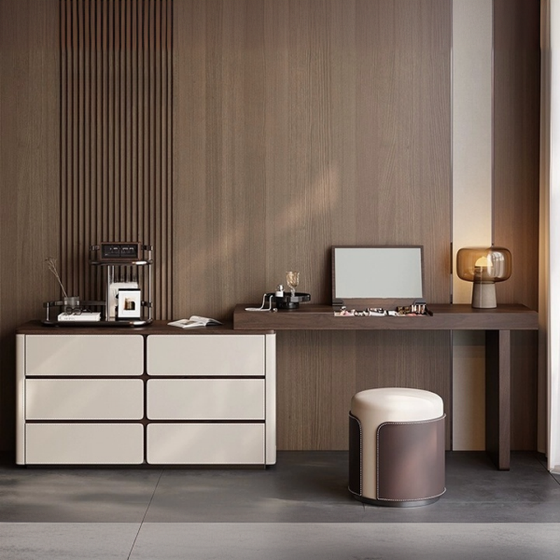 Large Vanity Set with 3 Drawers, Cushioned Stool in Chalk, and Flip-Top Mirror with Jewelry Storage