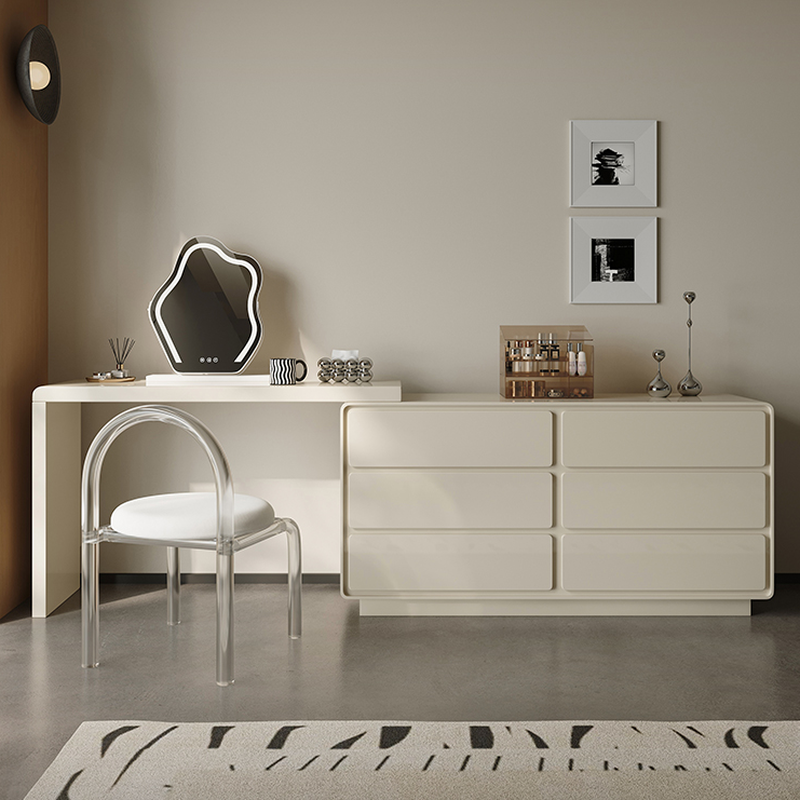 L-Shape 2-in-1 Vanity Set for Sleeping Room with Solid+Engineered Wood