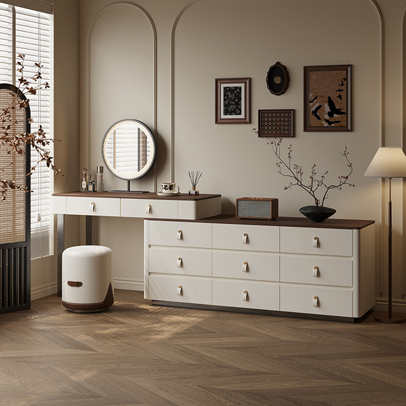 11-Drawer Solid+Engineered Wood Vanity Set for Sleeping Room with Scalable 2-in-1 Design