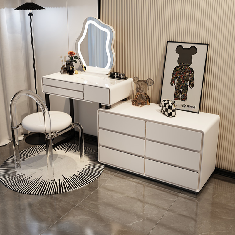 9 Drawers Vanity Set with Adjustable Brightness and Touch, Lighting System, Scalable 2-in-1 for Sleeping Room