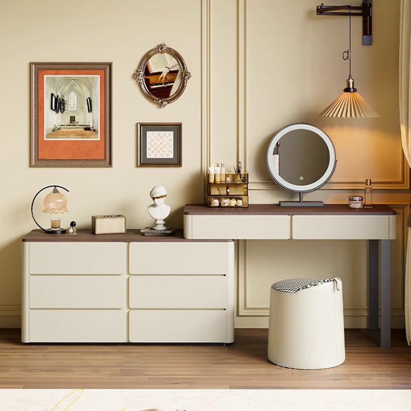 Wooden Vanity Set with Scalable 2-in-1 Design, Adjustable Touch and Brightness Lighting System for Sleeping Room