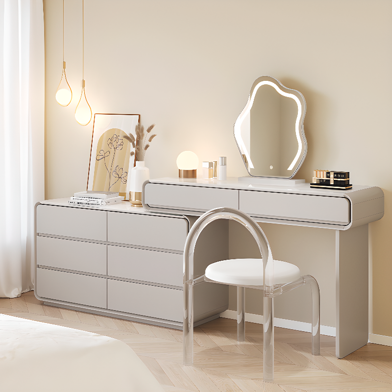 L-Shape Sleeping Room Makeup Vanity with Push-Pull 2-in-1 Design