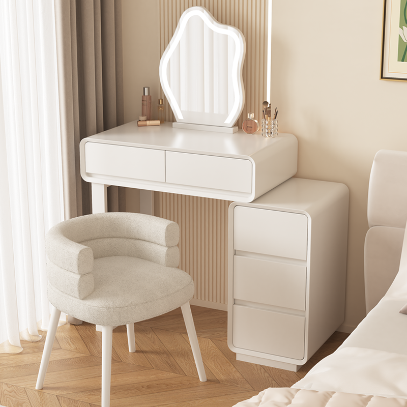 L-Shape Solid+Engineered Wood Scalable Push-Pull 2-in-1 Vanity Set for Sleeping Room