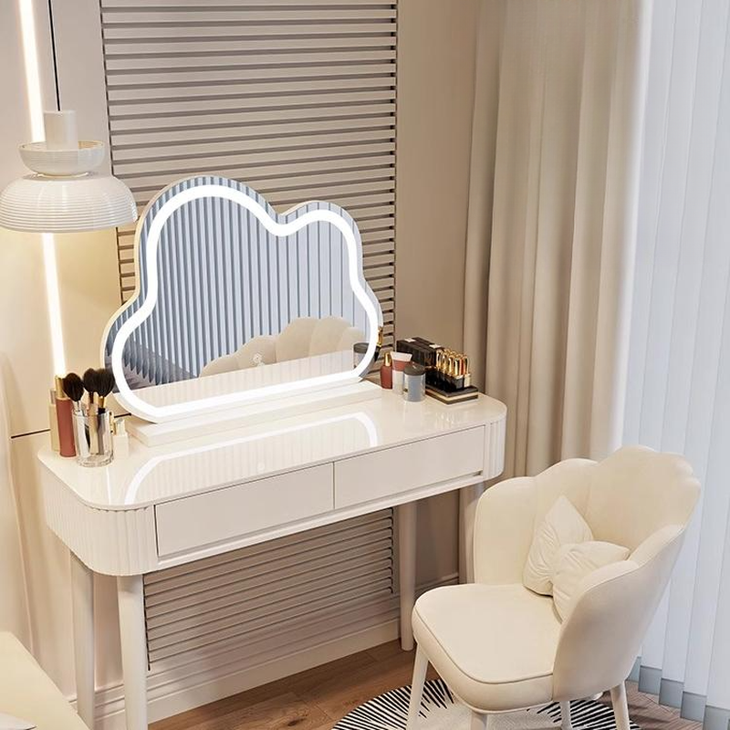 Simplistic Sleeping Room Standard Length Makeup Vanity with Wood Table Top, 2 Drawers, and Push-Pull Mechanism
