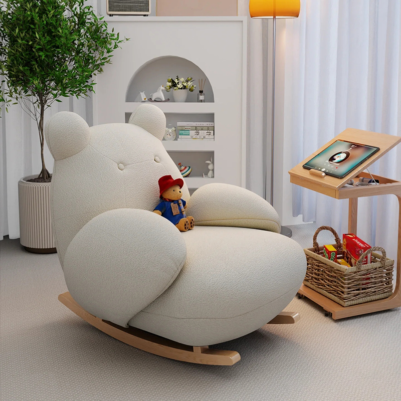 Simple Upholstered Rocking Chair with Ottoman, Scratch-tolerant, Padded with Round Arm