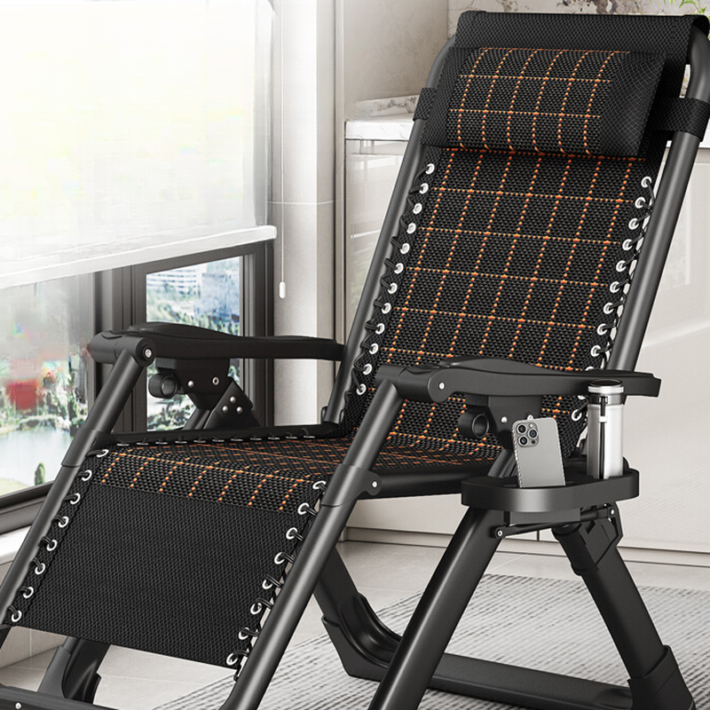 Checkered Midnight Black Alloy Arm Recliner with Non Rocking Base, Lumbar Support, Locking Back Angle, and Removable Back