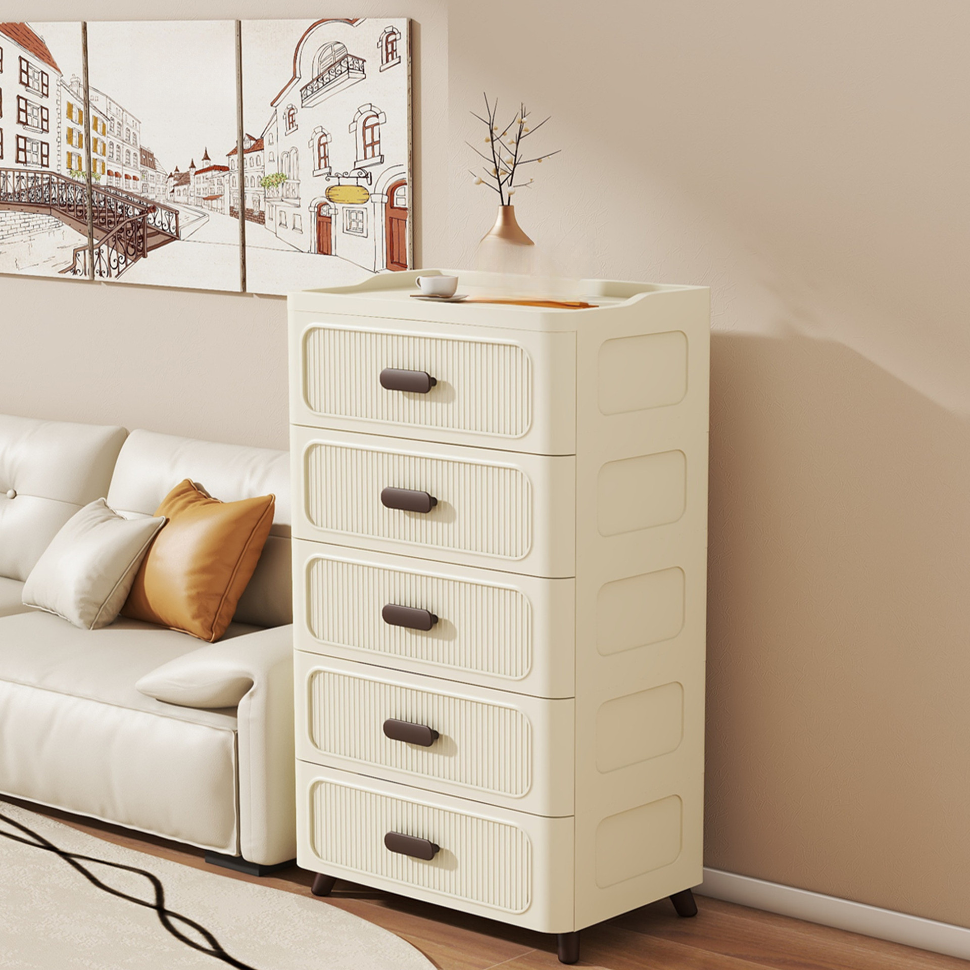 Chalk Simple Plastic & Acrylic Vertical Lingerie Chest with 5 Drawers