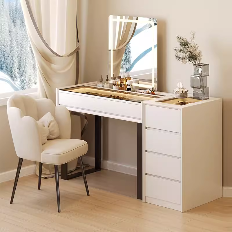 Multi-Purpose Vanity Set with LED Lighting, Dividers, and Adjustable Touch Brightness