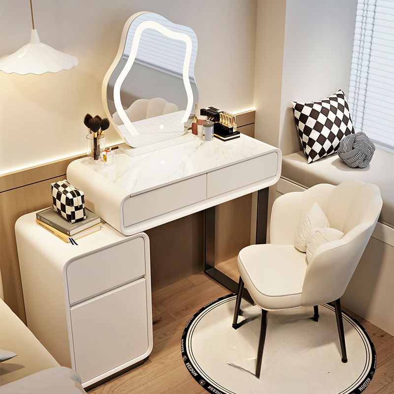 Multi-Purpose Vanity Set with Coal Seating, Scalable Led Lighting, Desk, and Adjustable Brightness Touch Features
