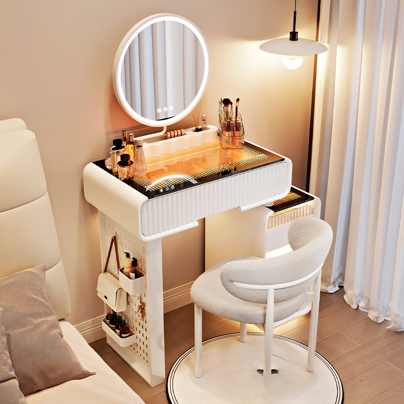 Multi-Purpose Vanity Set with Led Lighting, Scalable Design, Dividers, Push-Pull, and Adjustable Brightness Touch