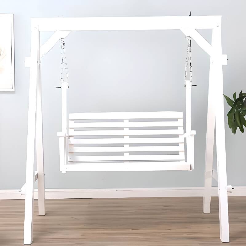 Solid Wood Stand Porch Swing with Stand & Chain in White in a Modern Style