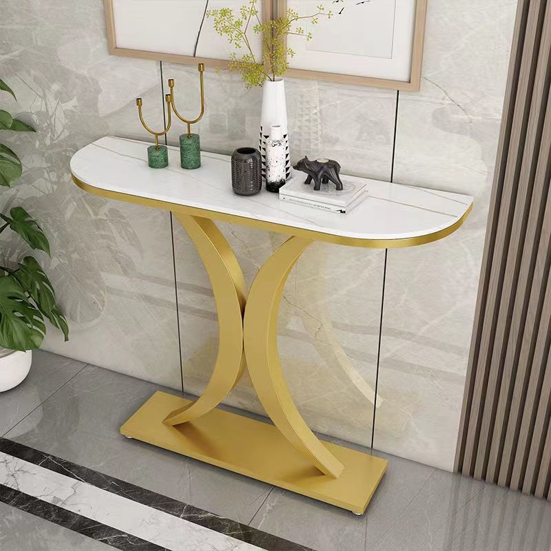 Minimalist/Luxurious Pedestal Scratch-immune Stain Resistant Demilune Stone Entry Way Table