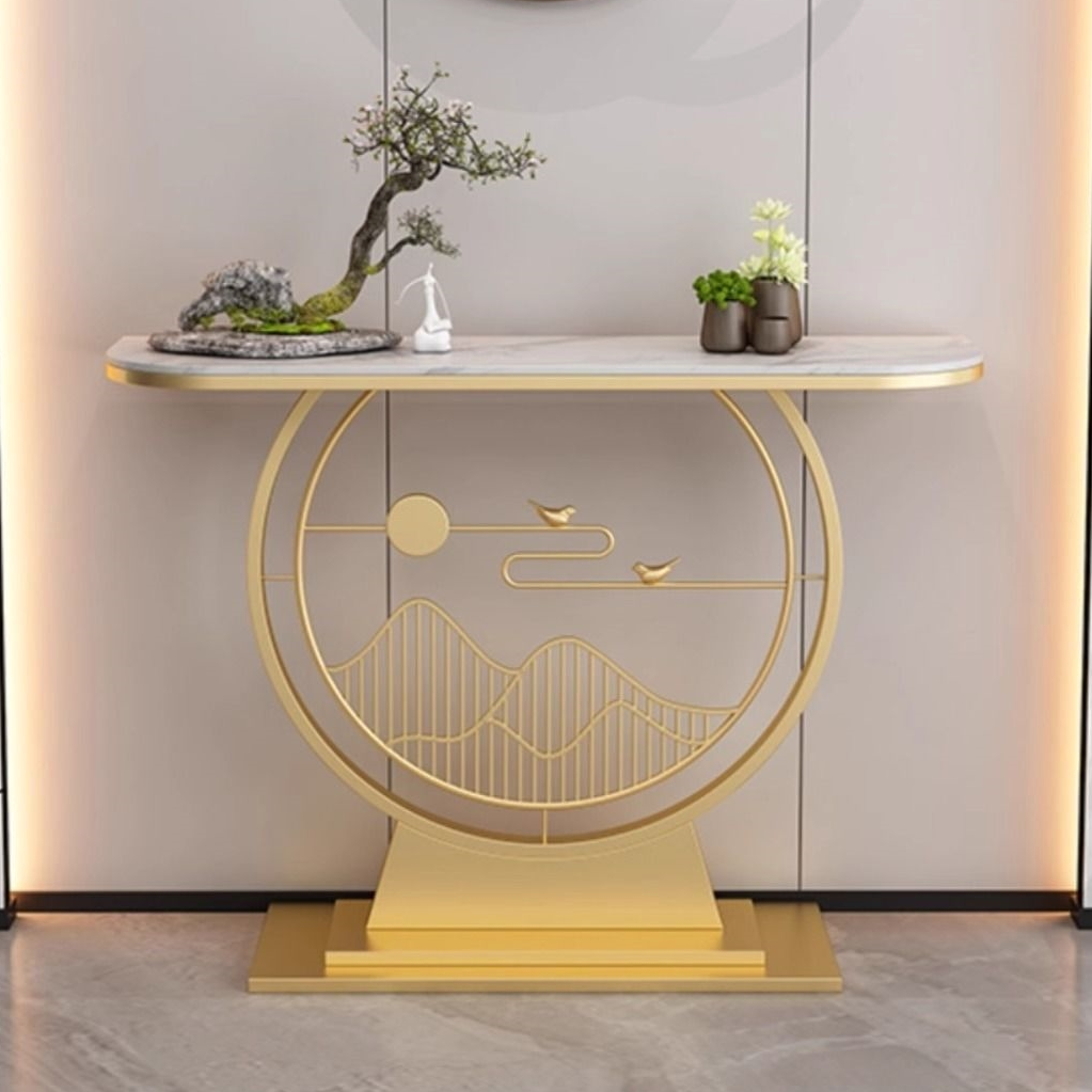 Modern Sintered Stone Semi Circle Foyer Table with Pedestal Base, Scratch-shielded and Stain Resistant