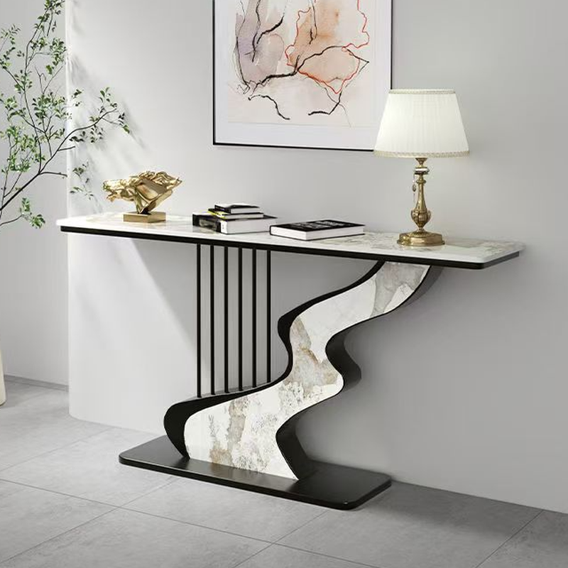 Ultra Modern/Glamorous Rectangle Scratch-proofed Stain Resistant Console Desk with Sintered Stone Top & Pedestal Base