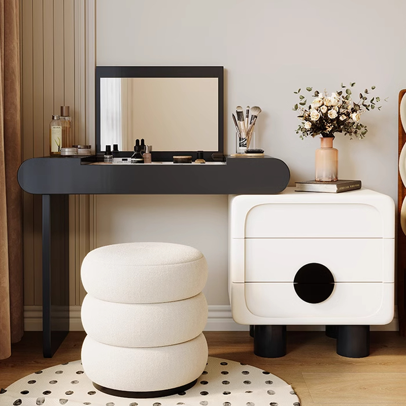 Midnight Black Simplistic Wood Large/Standard Vanity Set with 3 Drawers and No Suspension