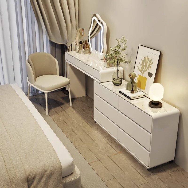 Simplistic Natural Wood Large Vanity Set with Tabletop Storage, No Suspension