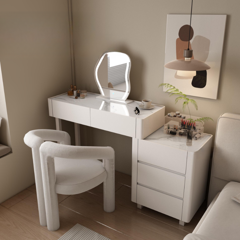 Multi-Purpose Coal-Seated Vanity Set with LED Lighting, Scalable Design, 2-in-1 Feature, and Adjustable Touch Brightness