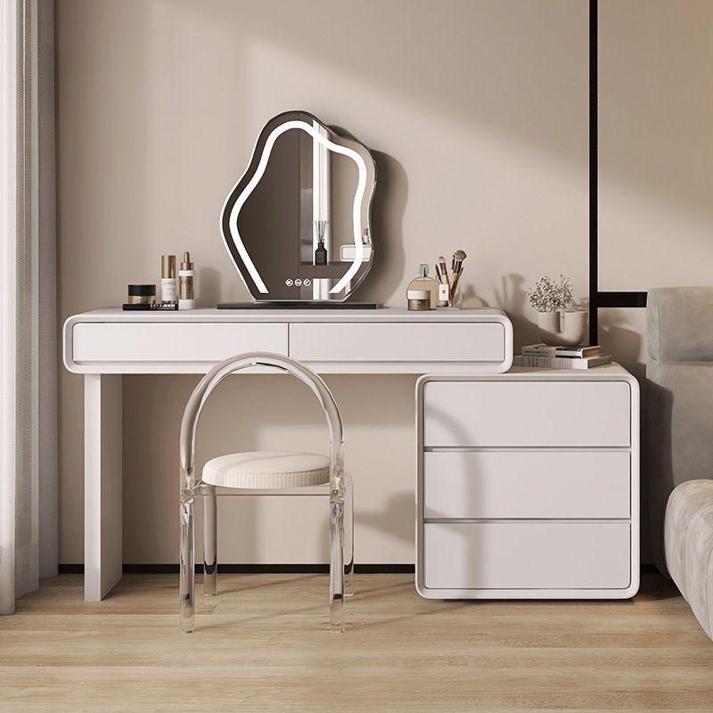 Chalk Simplistic Engineered Wood Large Makeup Vanity with 8 Drawers/5 Drawers, No Suspension