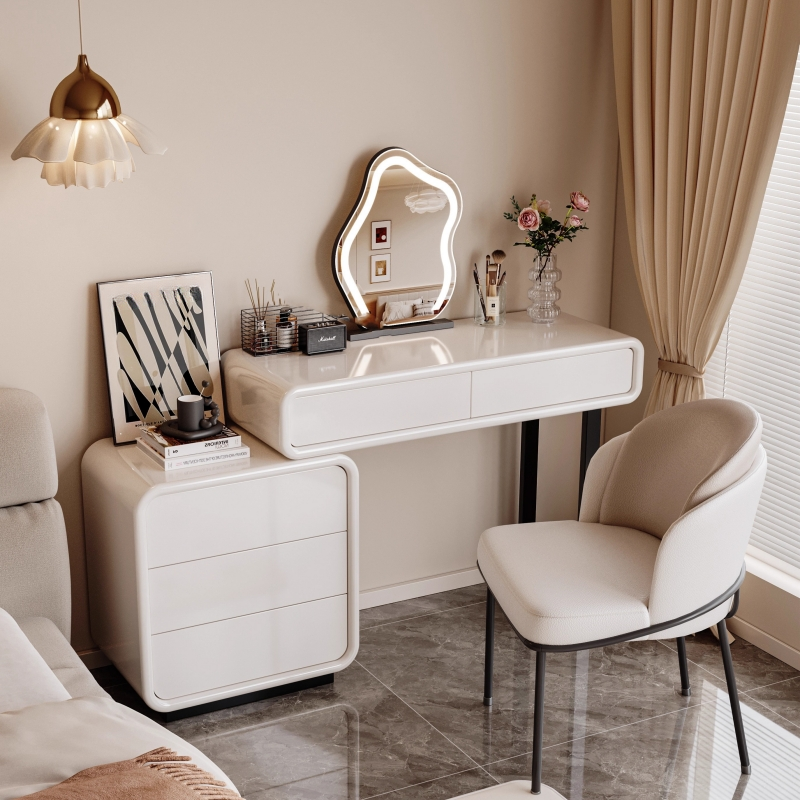 Chalk Simplistic Engineered Wood Large/Standard Makeup Vanity with 5 Drawers and Tabletop Storage