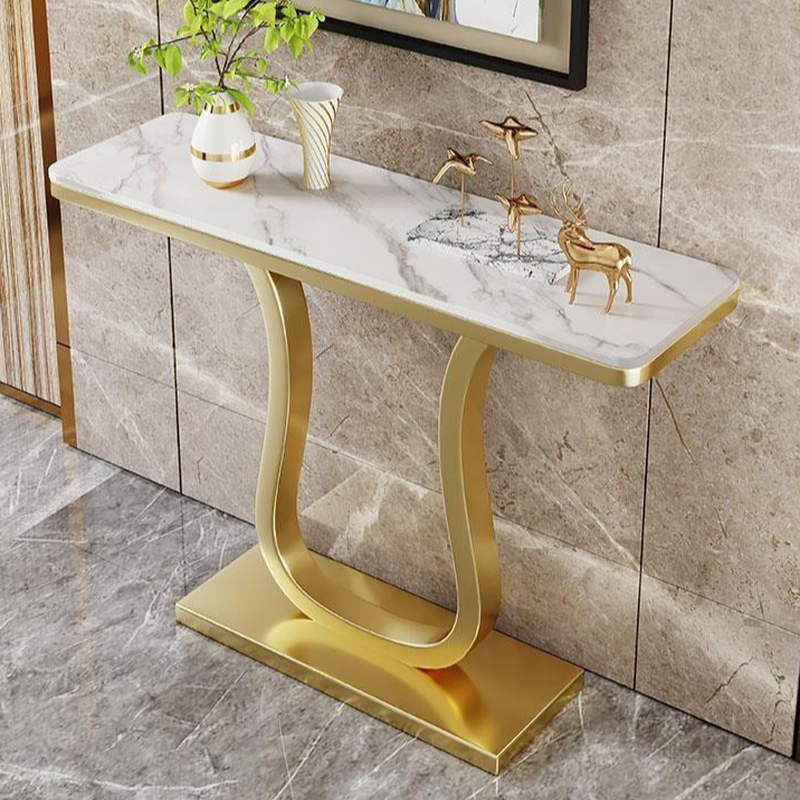 Art Deco Sintered Stone Rectangle Foyer Table with U Shaped Base, Scratch-shielded and Stain Resistant