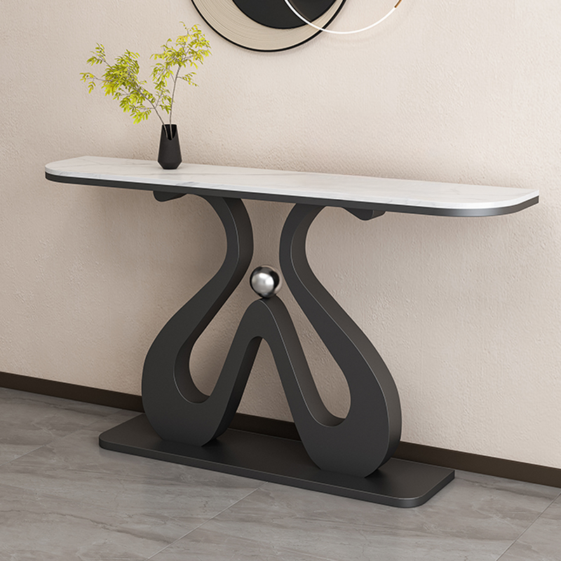 Nordic Sintered Stone Pedestal Foyer Table with Scratch-shielded Curved Top, Stain Resistant