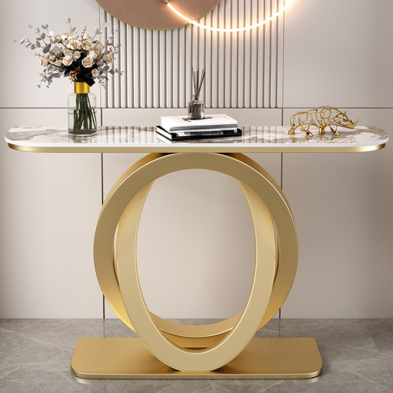 Nordic Style Curved Sintered Stone Foyer Table with Pedestal Base, Scratch-shielded and Stain Resistant