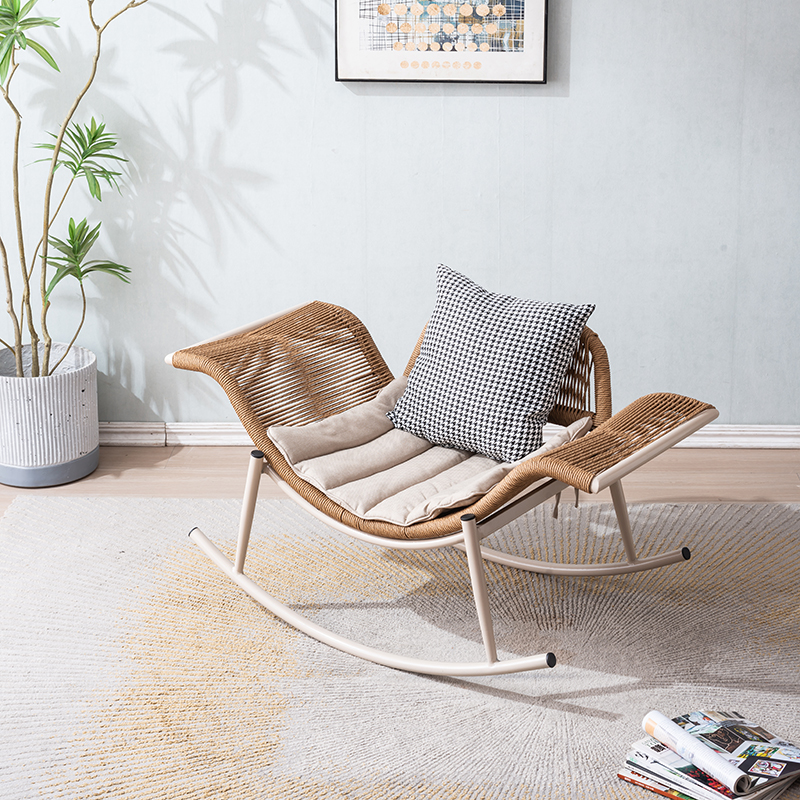 Wood Colour Willow Rocking Seat with Flared Arm, 2 Pillows, and Removable Pillowcase