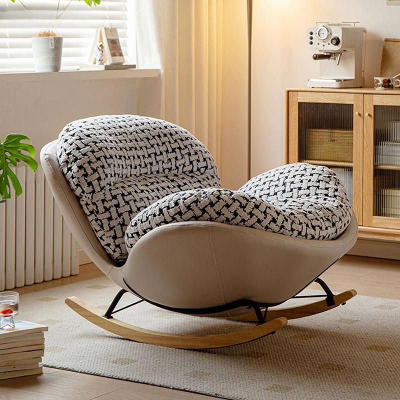 Black/Chalk/Tangerine Colour Simple Upholstered Rocking Seat with Padded Round Arm, Scratch-tolerant