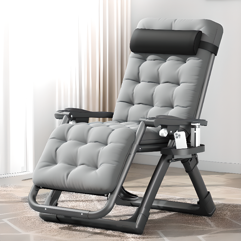 Checkered Pop Up Reclining Chair with Cupholder Storage