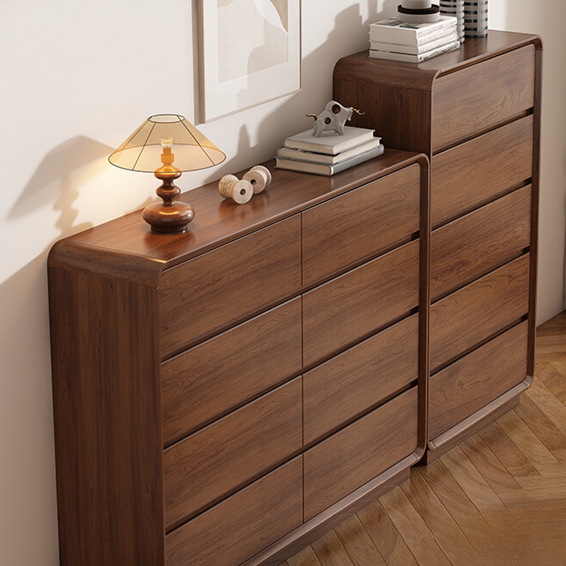 Pecan Simple Natural Wood Horizontal/Vertical Console Dresser with 6/9/8 Drawers