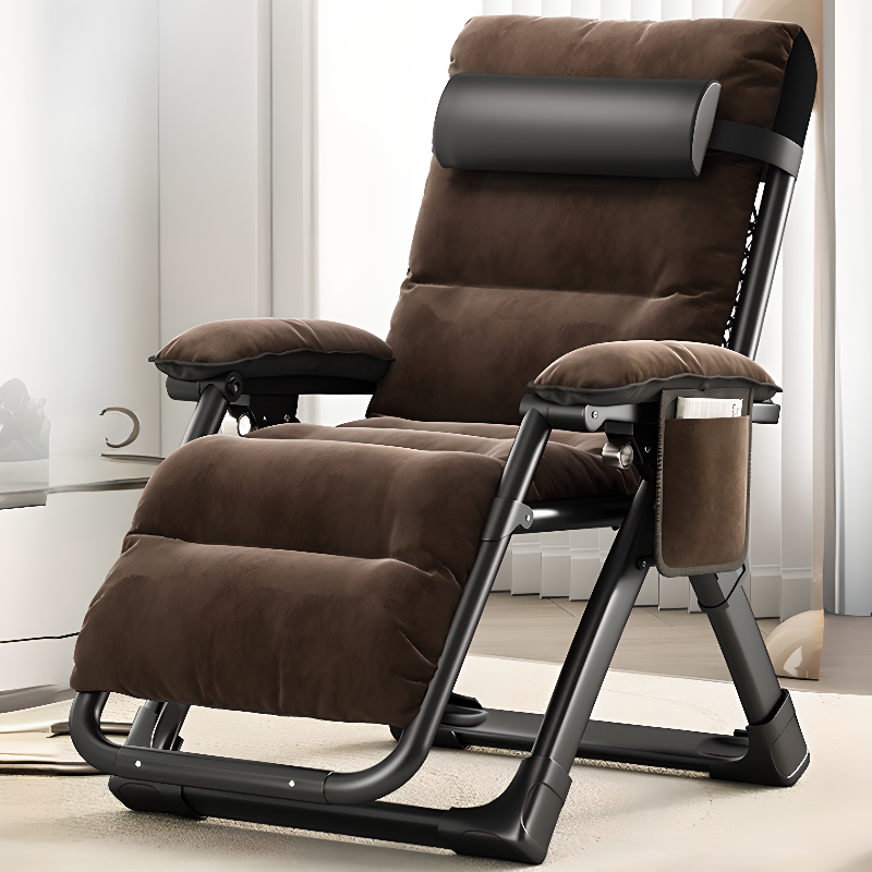 Non Rocking Base Reclining Accent Chair with Pillow, Cup Holder, Detachable Cushion, Lumbar Support, Locking Back Angle and Cocoa/Gray Cushion